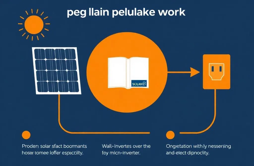 Diagram showing how plug in solar panels work — solar panel to micro-inverter to wall plug socket