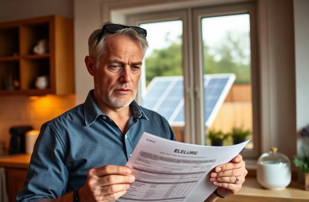 UK homeowner reviewing electricity bill considering whether plug in solar panels are worth it